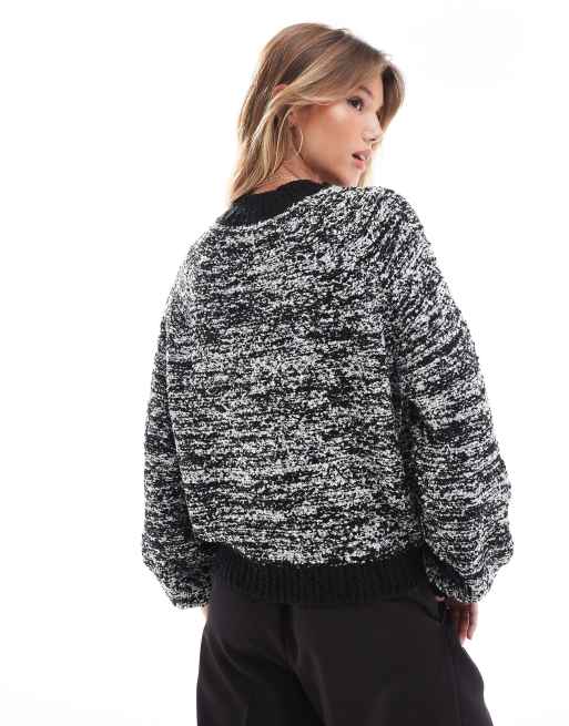 Threadbare high neck boucle jumper in black & white, 3 of 4