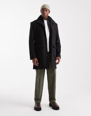Threadbare High Neck Button Down Windbreaker With Hood In Black