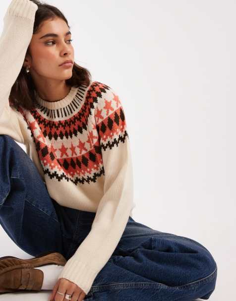 Threadbare high neck fairisle jumper in cream - view 1