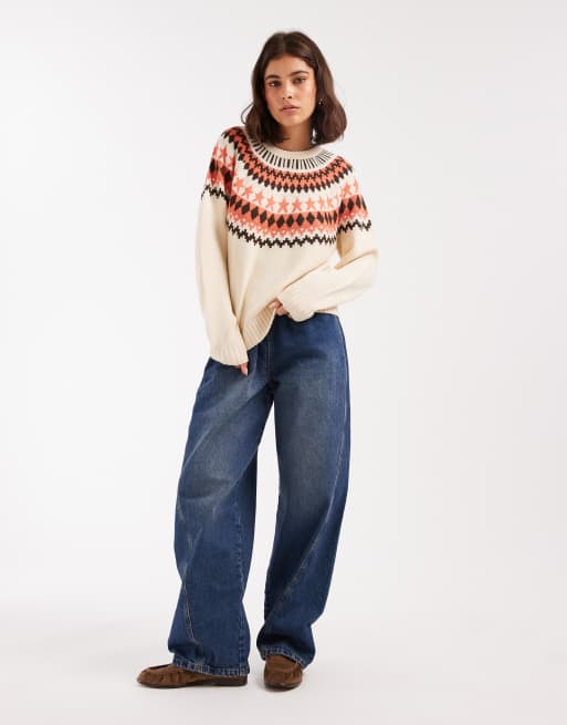 Threadbare high neck fairisle sweater in cream