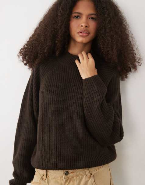 Threadbare high neck jumper in brown - view 1