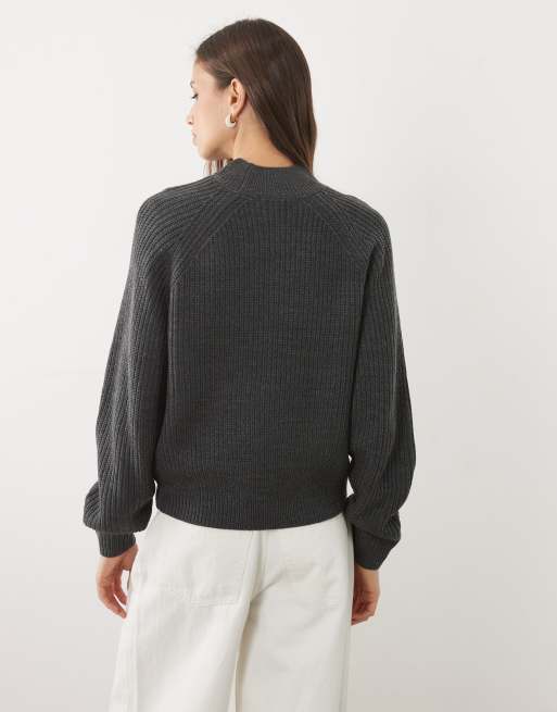 Threadbare high neck jumper in charcoal, 3 of 4
