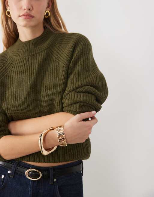 Threadbare high neck jumper in khaki, 3 of 4