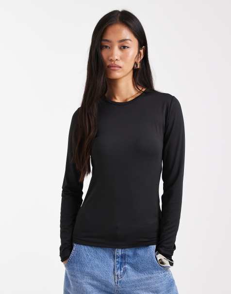 Threadbare high neck long sleeve jersey top in black - view 1