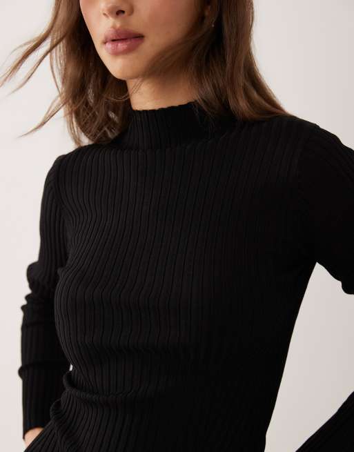 Threadbare high neck long sleeve knit top in black, 2 of 4