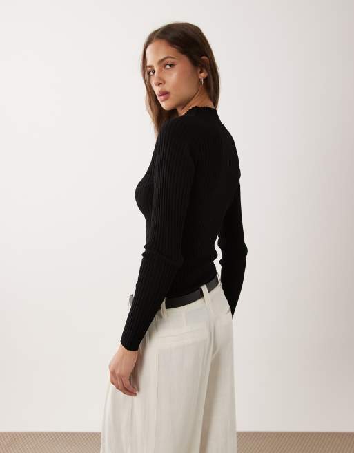 Threadbare high neck long sleeve knit top in black, 4 of 4