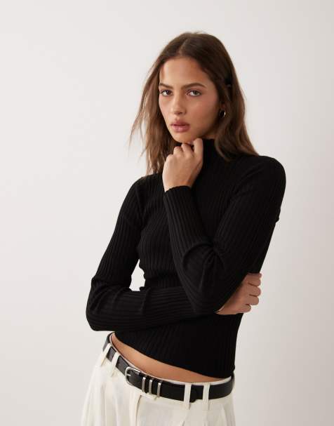 Threadbare high neck long sleeve knitted top in black - view 1