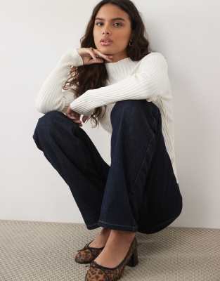 Threadbare High Neck Long Sleeve Knitted Top In White
