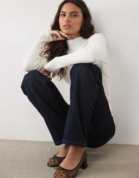 Threadbare high neck long sleeve knitted top in ecru - view 1