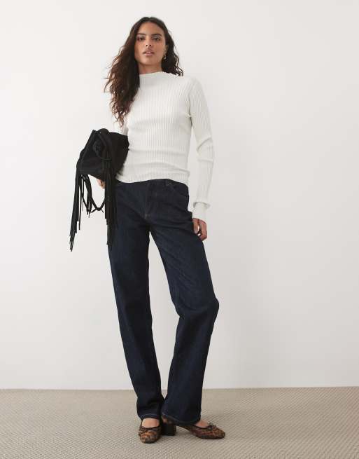 Threadbare high neck long sleeve knitted top in ecru, 2 of 4