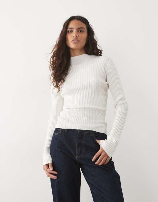 Threadbare high neck long sleeve knitted top in ecru, 3 of 4