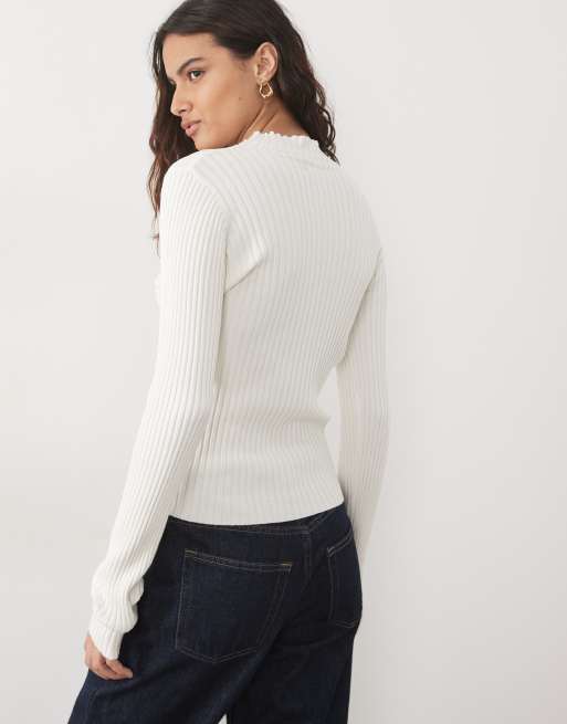 Threadbare high neck long sleeve knitted top in ecru, 4 of 4