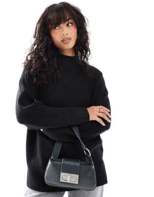 Threadbare high neck oversized jumper in black - view 1