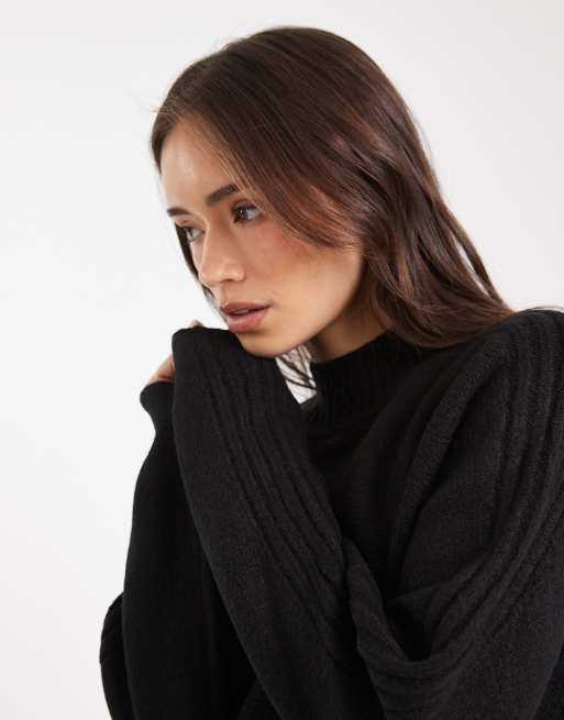 Threadbare high neck oversized jumper in black