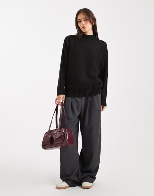 Threadbare high neck oversized jumper in black