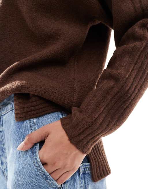 Threadbare high neck oversized sweater in dark brown, 4 of 4