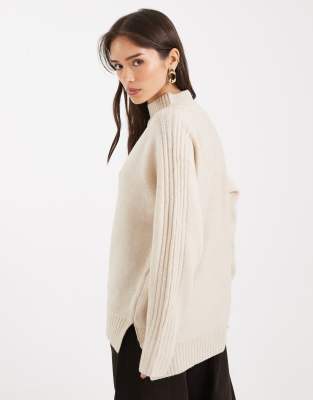 Threadbare High Neck Oversized Sweater In White