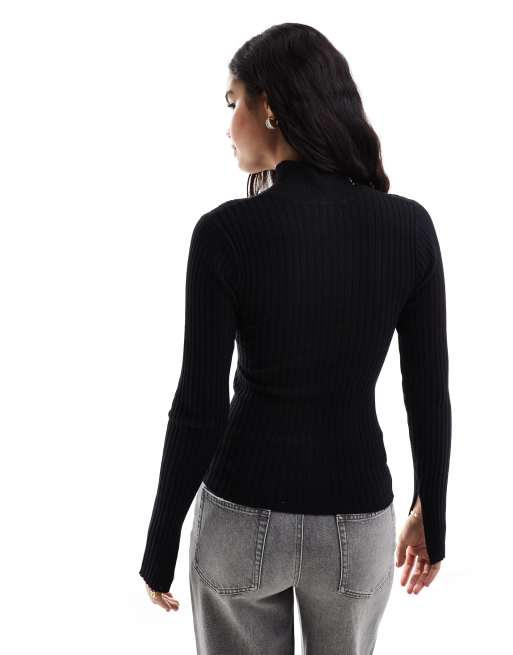 Threadbare high neck split sleeve jumper in black, 2 of 4