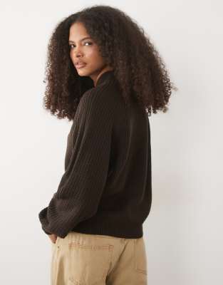 Threadbare High Neck Sweater In Brown
