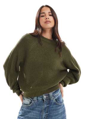 Threadbare high neck sweater in khaki green