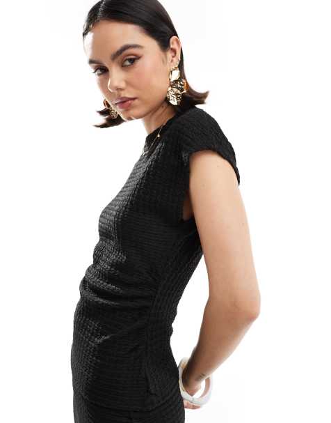 Threadbare high neck textured top in black (part of a set) - view 1
