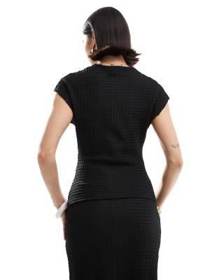 Threadbare High Neck Textured Top In Black