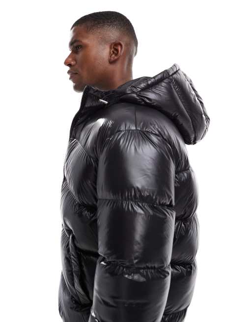 Threadbare high shine hooded puffer jacket in black ASOS