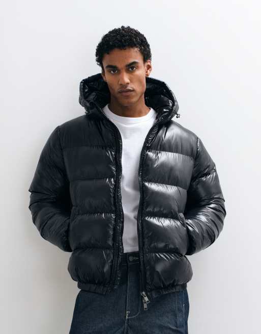 Threadbare high shine hooded puffer jacket in black, 2 of 5