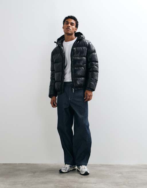 Threadbare high shine hooded puffer jacket in black, 3 of 5