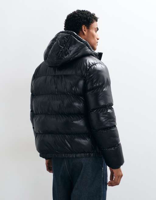 Threadbare high shine hooded puffer jacket in black, 4 of 5
