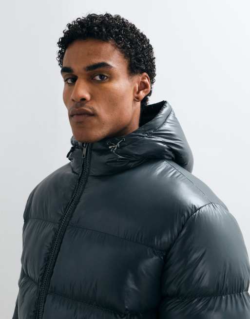 Threadbare high shine hooded puffer jacket in green, 3 of 5