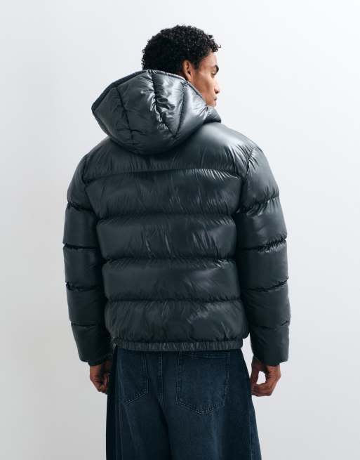 Threadbare high shine hooded puffer jacket in green, 5 of 5