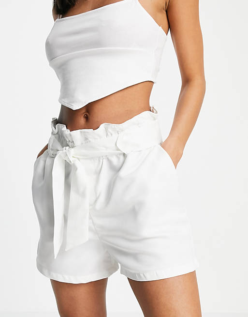 Threadbare high waist belted shorts in off white