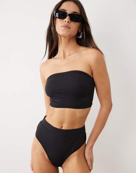 Threadbare high waist bikini set with bandeau top in black