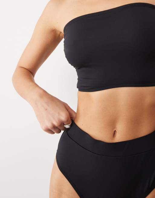 Threadbare high waist bikini set with bandeau top in black, 2 of 4