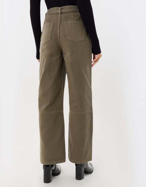 Threadbare High waisted cargo jeans with belt in khaki, 4 of 4