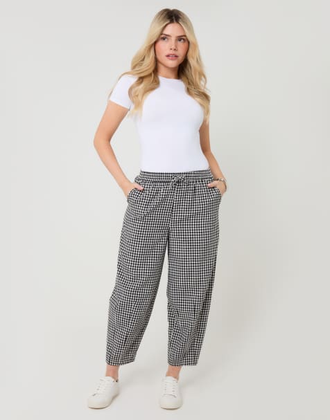 Threadbare High waisted gingham barrel leg trousers in black - view 1