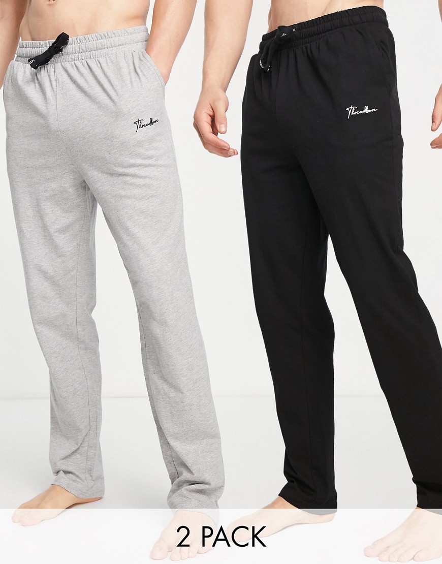 Threadbare hilson 2 pack slim fit lounge joggers in black and grey