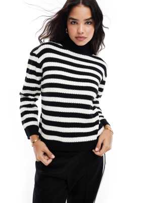 Thumbnail - Threadbare - Hochgeschlossener, gestreifter Oversize-Pullover in Schwarz-Weiß