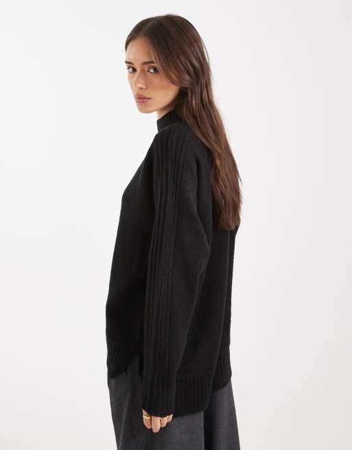 Threadbare – Hochgeschlossener Oversize-Pullover in Schwarz, 2 von 4