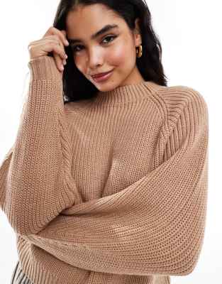 Threadbare - Hochgeschlossener Pullover in warmem Taupe-Neutral