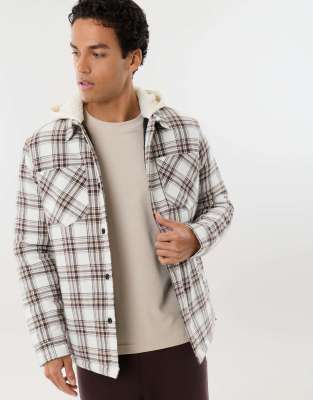 Threadbare Hooded quilted shacket in ecru | ASOS