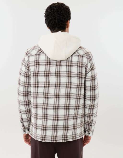 Threadbare Hooded quilted shacket in ecru, 2 of 5