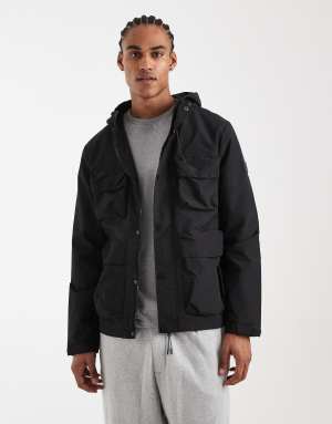 Threadbare hooded showerproof rain jacket in black