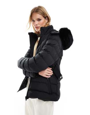 hooded ski jacket in black with belt