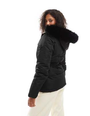 Threadbare hooded ski puffer jacket in black