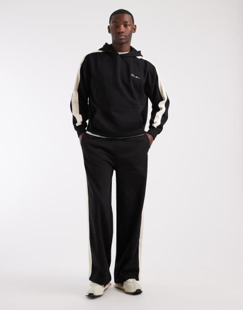 Threadbare hoodie co-ord with side stripe in black - view 1