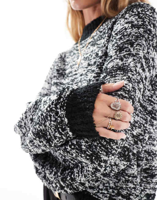 Threadbare - Hooggesloten trui van bouclé in zwart en wit, 4 van 4