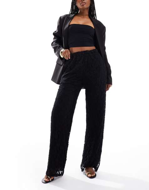 Threadbare – Hose in Schwarz mit weitem Bein und Spitze - view 1