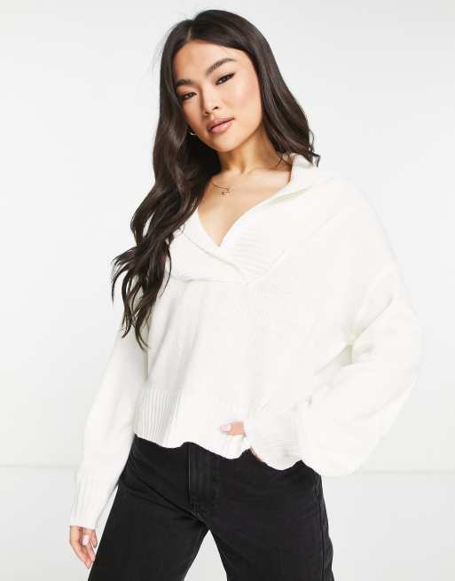 Threadbare Hunter chunky v neck jumper in white